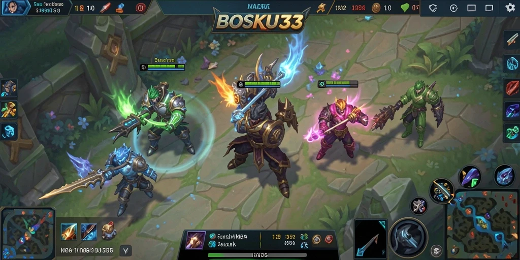 Tampilan gameplay seru dalam pertempuran BOSKU33 MOBA.