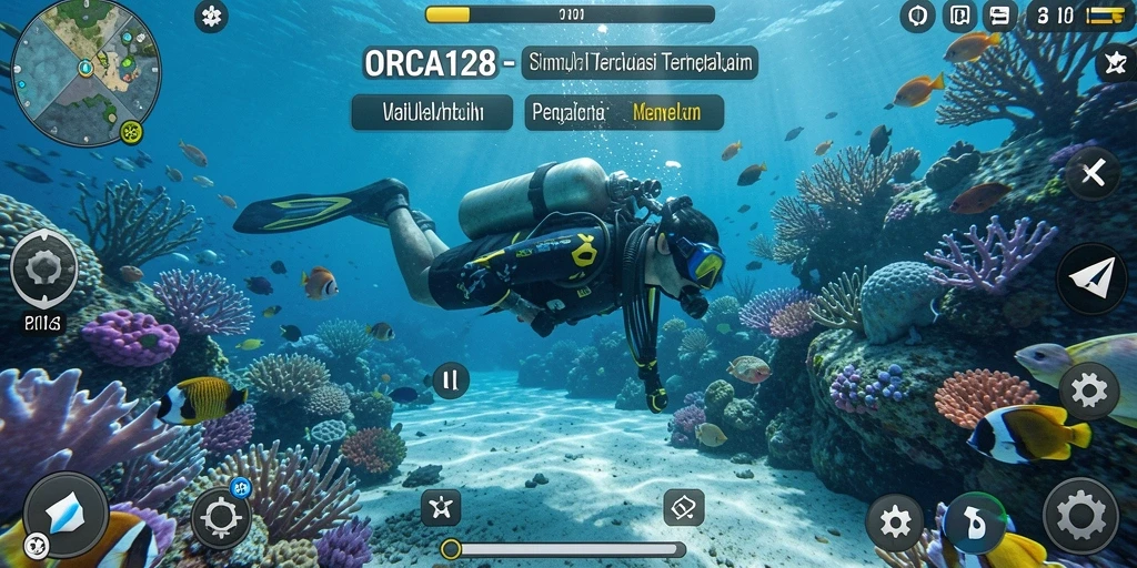 Tampilan gameplay ORCA128 menunjukkan pengalaman menyelam yang imersif.