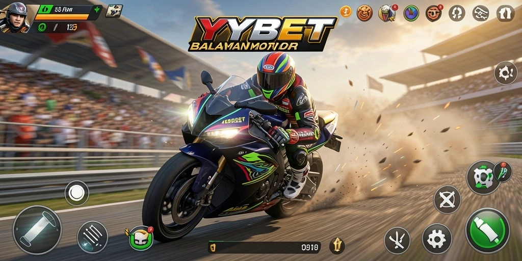 Screenshot YYBET menampilkan aksi balapan motor yang mengesankan.